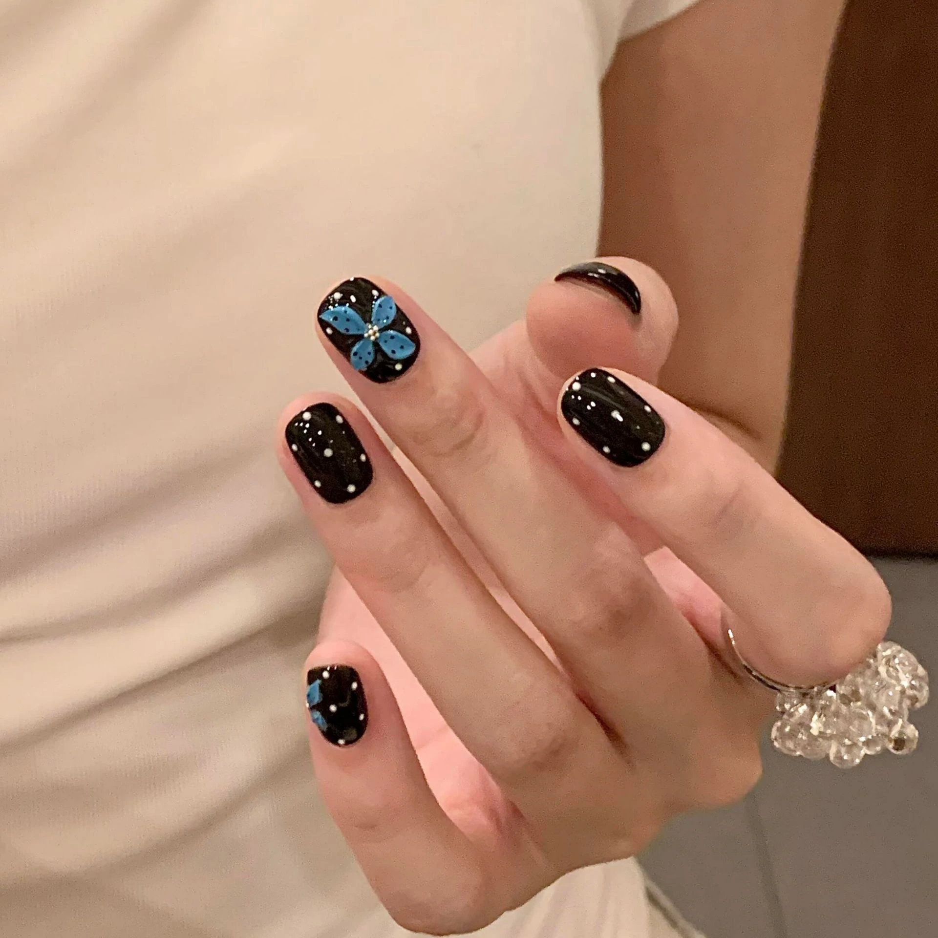 10Pcs New Fashion High Grade Black Flower Fake Nails Woman's Elegant Versatile Press-on False Nail for Daily Life