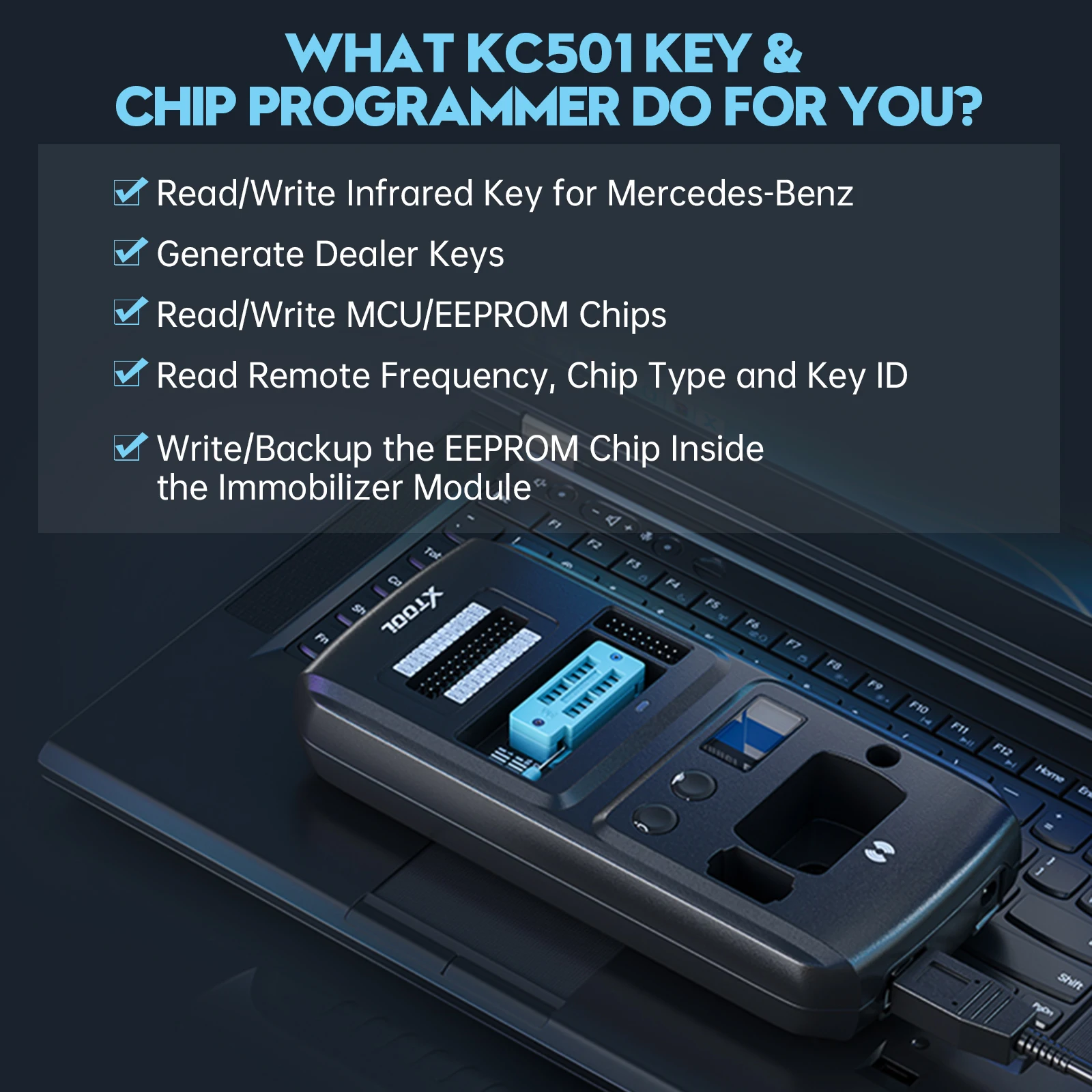 Picture 4: XTOOL KC501 Key Programming Car Key Chip Programmer For BMW / Benz Infrared Key ECU Reader Write EEPROM Chip Reading Detect Key FrequencyWith XTOOL X100PAD3 / D9S Pro/ IP919MAX