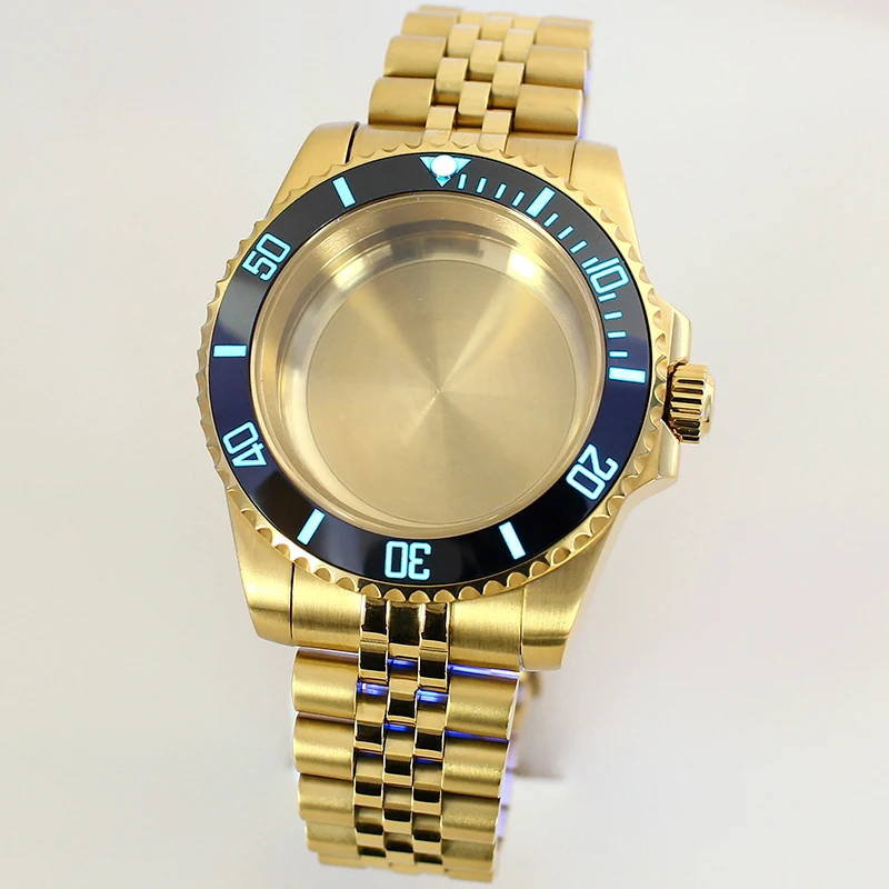 

NH35 40mm PVD Gold Watch Case C3 Luminous Ceramic Bezel Sapphire For SUB Seiko NH35 NH36 NH34 NH38 Miyota 8215 Eta 2824 Movement