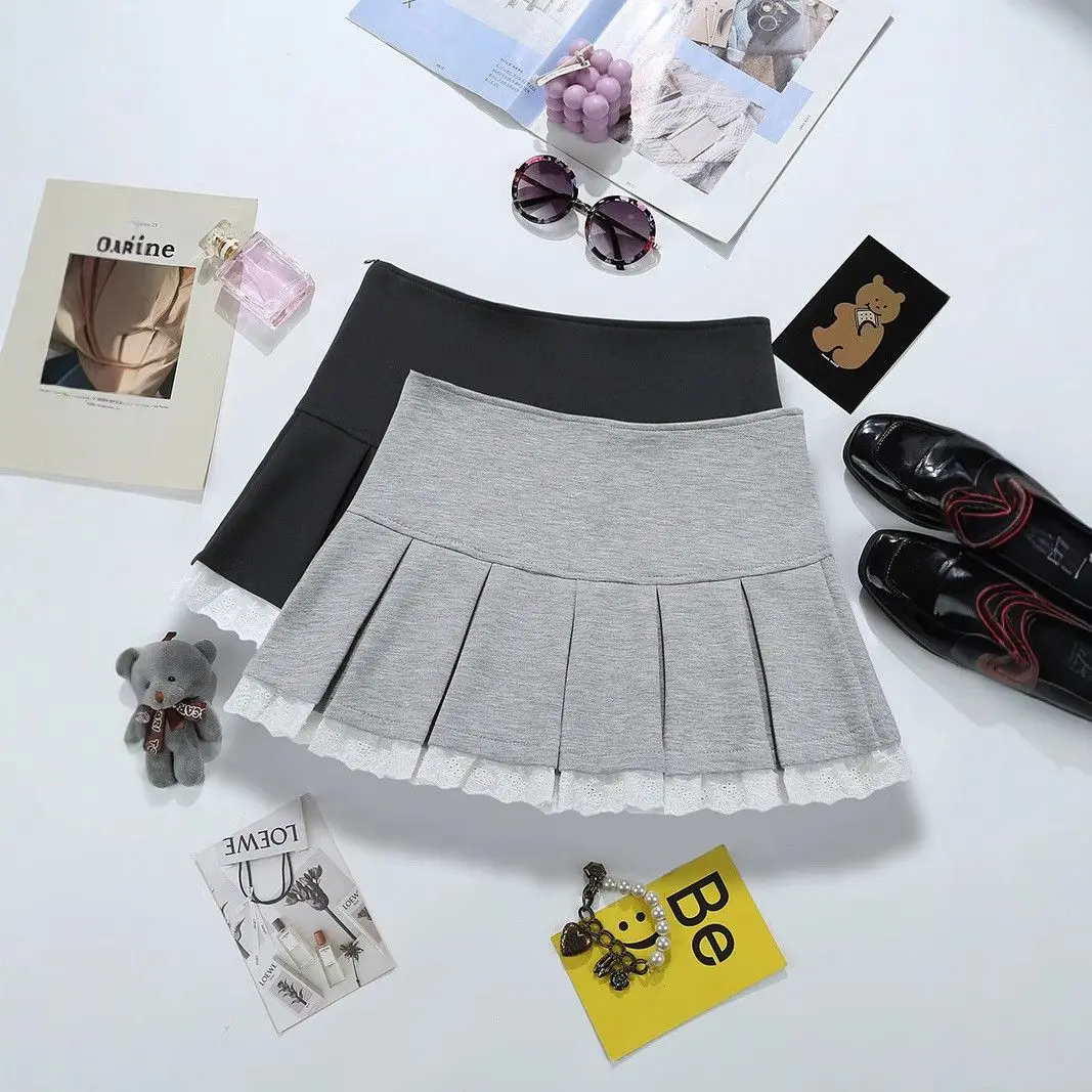 

Skirt Sweet Sle Pleated Lace Trim Splice Battenberg Anti Exposure ort Skirt Polyester Cotton Busin Home Wear