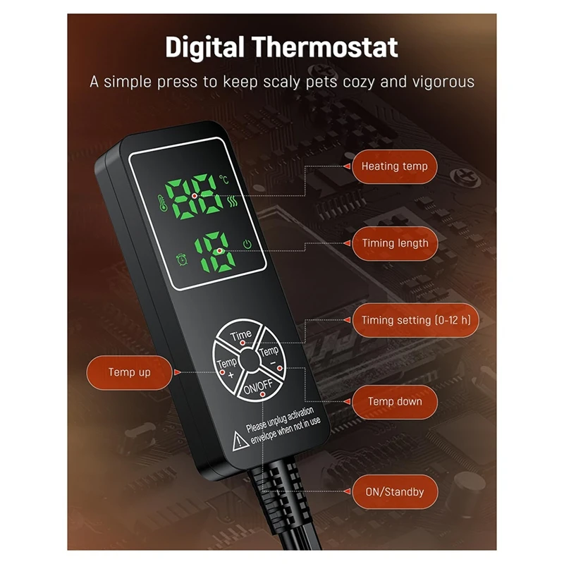Грелка для рептилий, 5 Вт, с цифровым термостатом и таймером, 7 х 5 дюймов, грелка для рептилий, нагреватель для бака, террариум, нагревательный коврик, вилка стандарта США