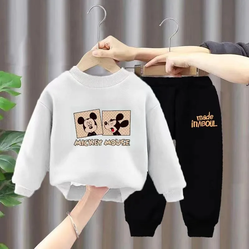 2024 New Mickey Mouse Baby Boy Girl Clothing Set Children Pullover Sweatshirts + Cotton Sports Pants 2pc Kids Clothes Suit 2-8Y