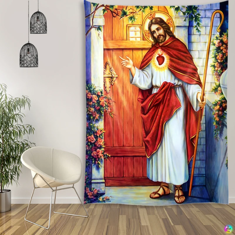 

Jesus Christ Knocking The Door Tapestry Christmas Wall Decor Christian Believers Wise Men Wall Hanging Easter Home Decoration