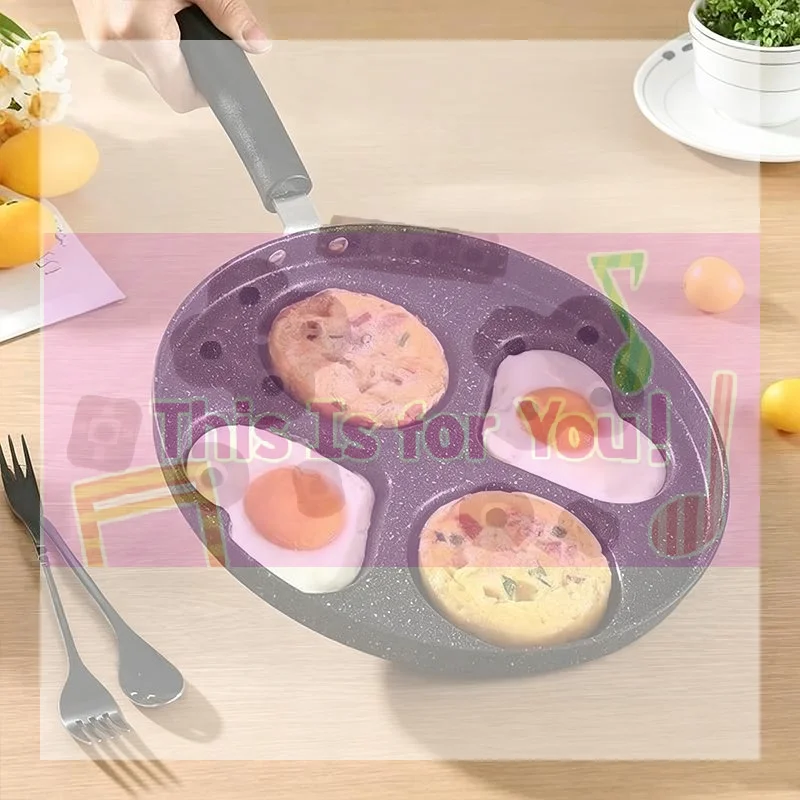 【MA】1pc Stainless Steel Non-Stick Skillet, Multi-Section Breakfast Pan With Burger & Egg Mold, Handle, Compatible With Gas Stove