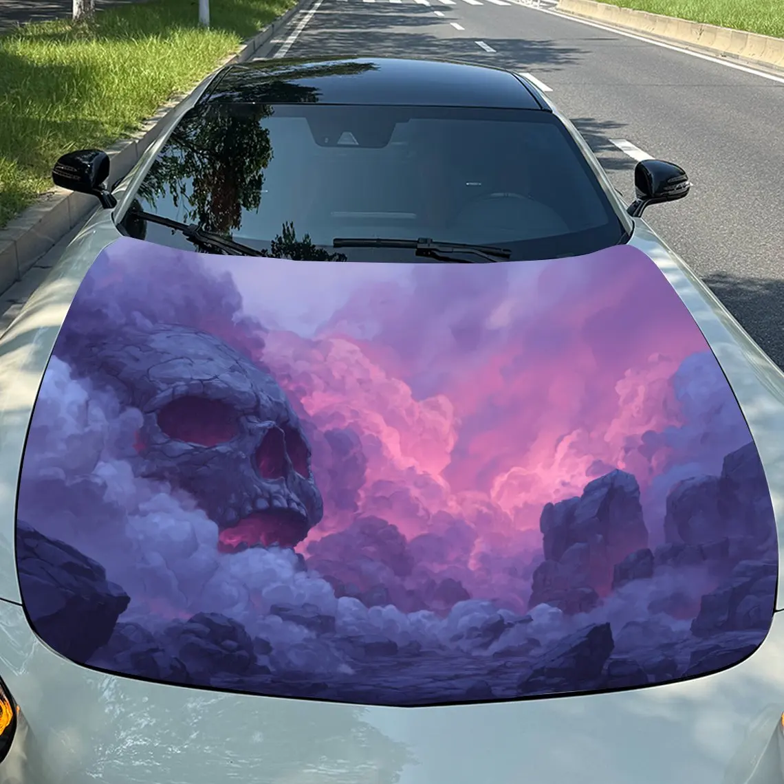 Purple Skull Car Hood Sticker, Durable Body Film Suitable For Most Car Models, Car Hood Protective Film Gift