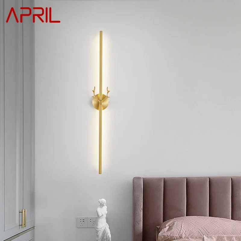 ABRIL-Lâmpada de parede moderna LED Gold Strip, especialmente criativa, arabela de cobre, luz para corredor, cama, decoração da sala, 3 cores