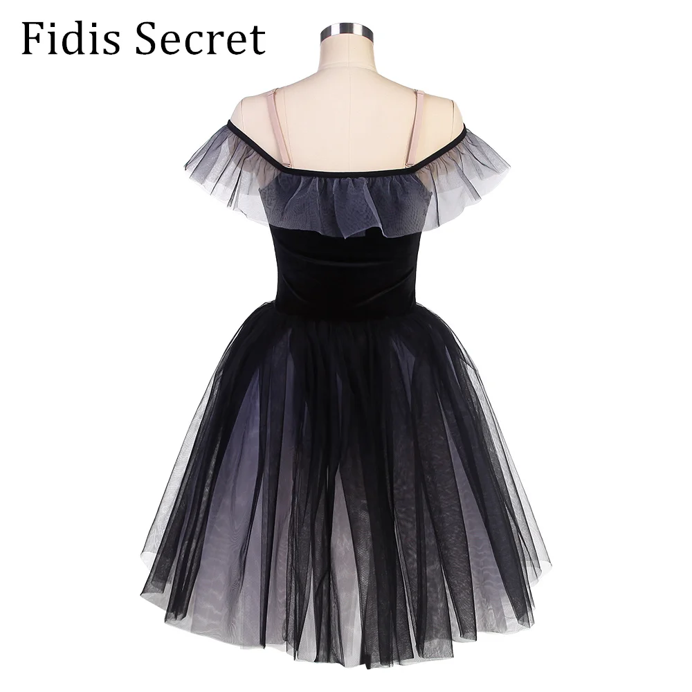 Women Top Quality Black Romantic Ballet Tutu Costumes,Ballerina Stage Performance Dancewear,Girls Off Shoulder Beauty Long Dress