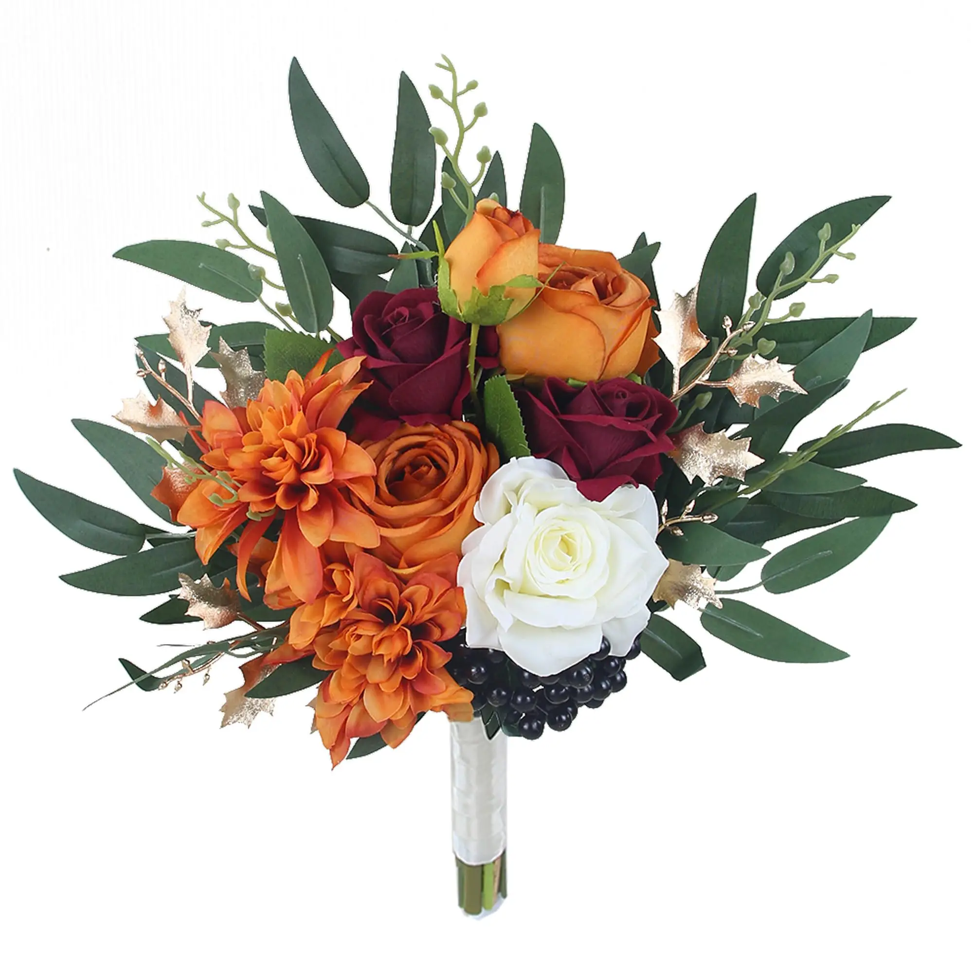 Bouquets de mariage de mariée Roses fleurs artificielles Bouquets automne décor de mariage mariée brûlé Orange Bouquet de mariée pour mariage