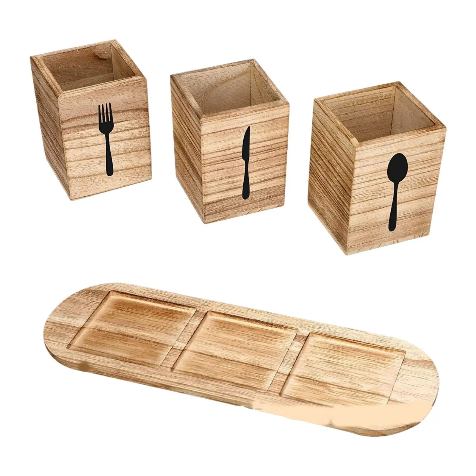 Utensil Holder Wooden Utensil Organizer Multifunction Utensil Crock Flatware Holder for Countertop Pantry Restaurants Counter