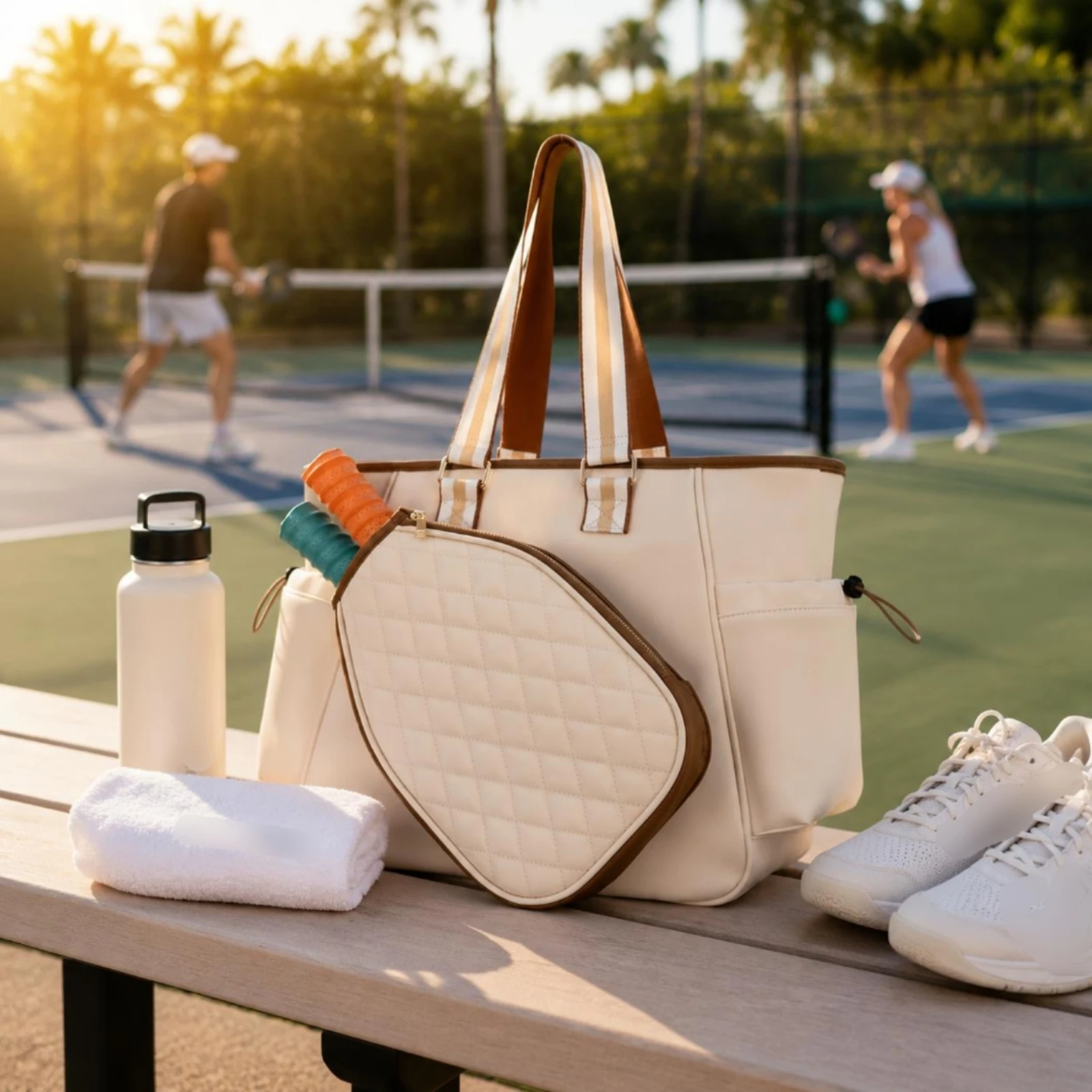 Pickleball Racket Bag Geometric-stitchedStitched Pickleball Bag Top Handles Side Pockets