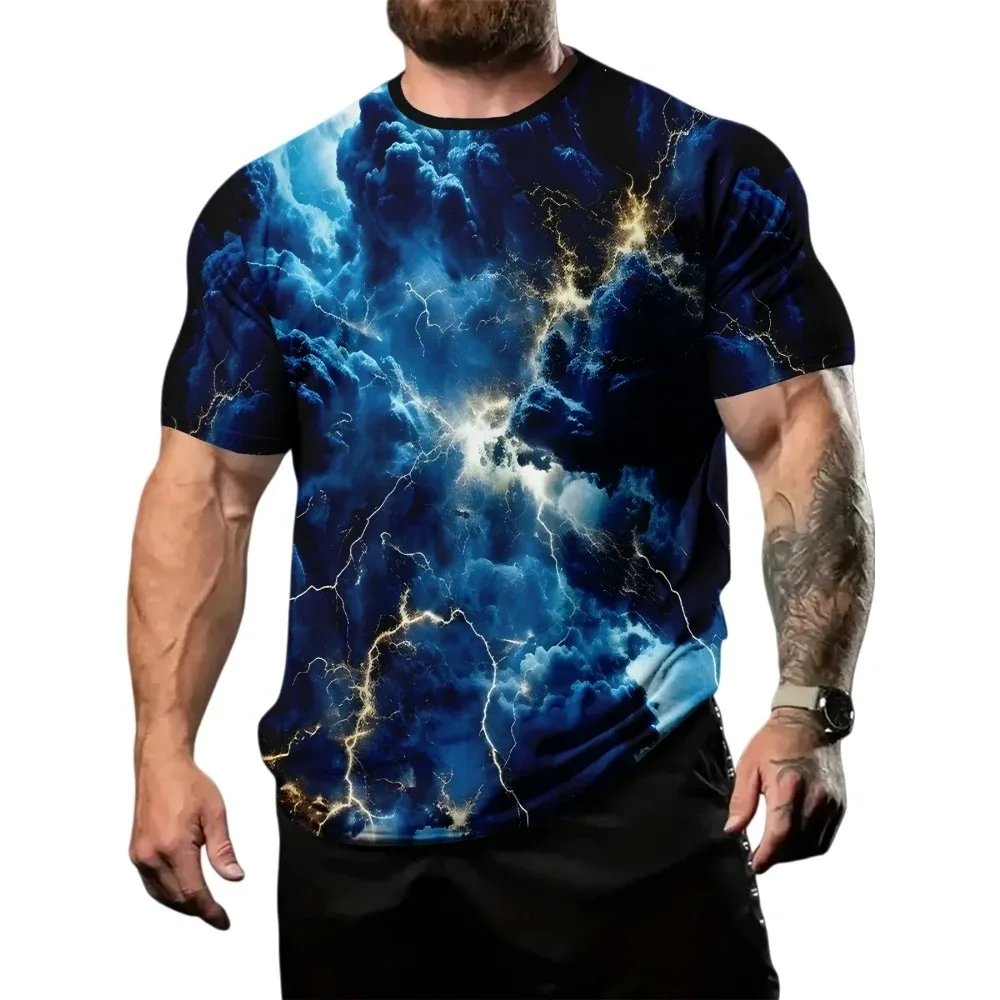 Fashion Multi-color Lightning 3D Print Sport Breath Quick-Dry Men Large-Sized TShirt Outdoor Street Casual Parent-Child Clothing