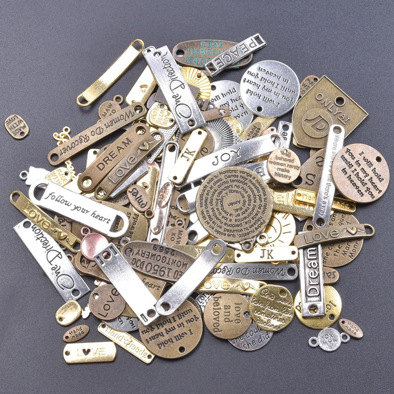 10-30pcs Words Tag Charm Pendant Love Dream Believe Metal Alloy Charms For Jewelry Making Supplies Handmade Components Wholesale