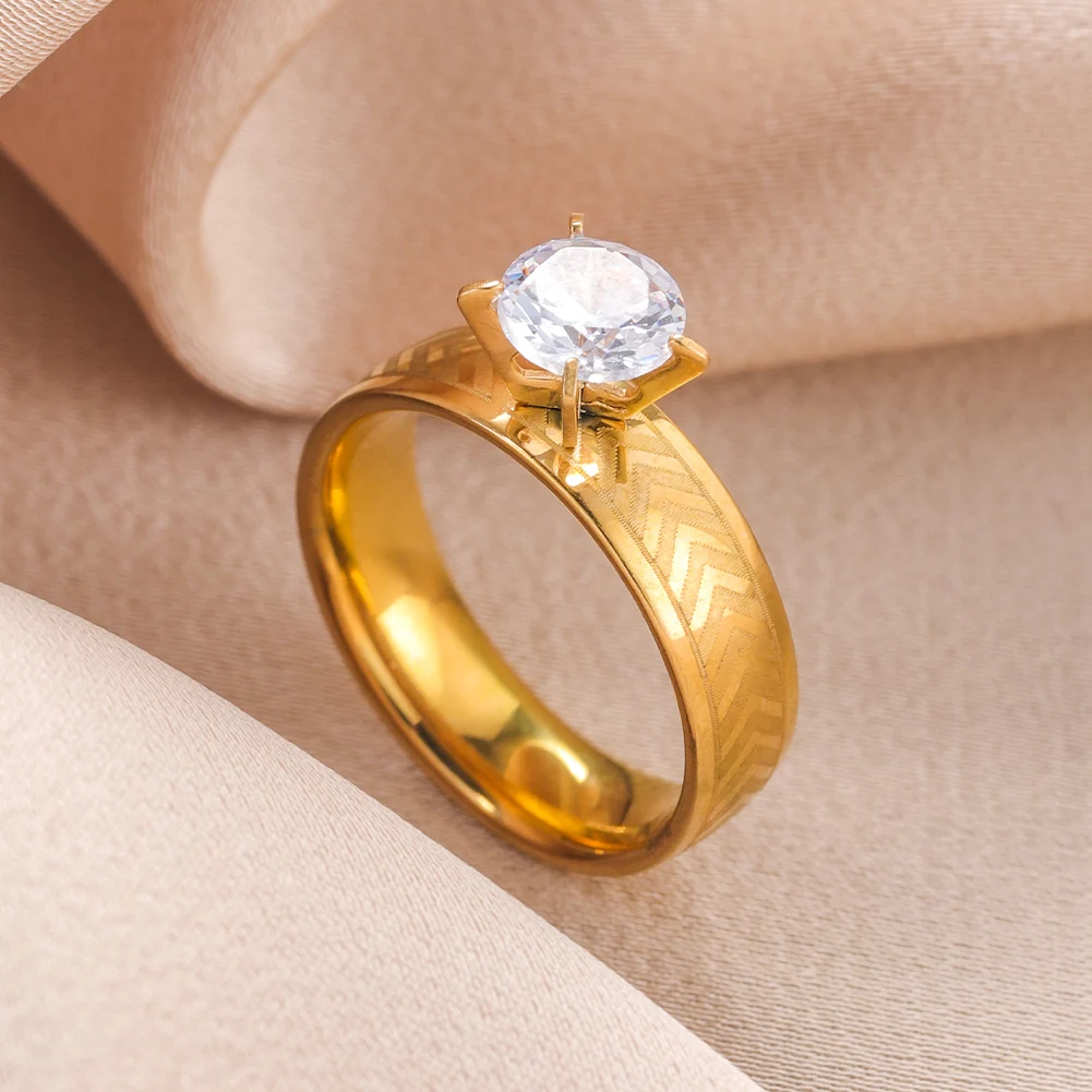 Cring Coco Stainless Steel Couple Ring Trend Waterproof Jewelry Wedding Rhinestones Zirconia Rings for Women Men Anniversary