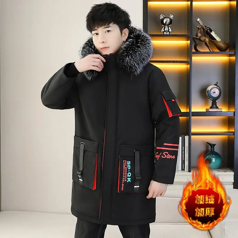 

Winter Thickened Jacket Medium and Long Velvet Cotton-padded Jacket Men's Cotton-padded Clothing Teenagers Trend Warm Overcome