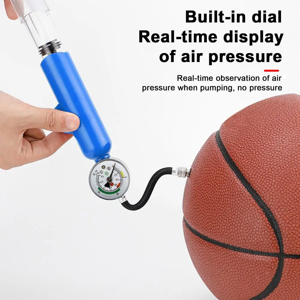 19.3*4cm Ball Pump With Pressure Gauge Dual Action Ball Pump With Needle Air Inflation Hand Pump For Basketball Soccer Football