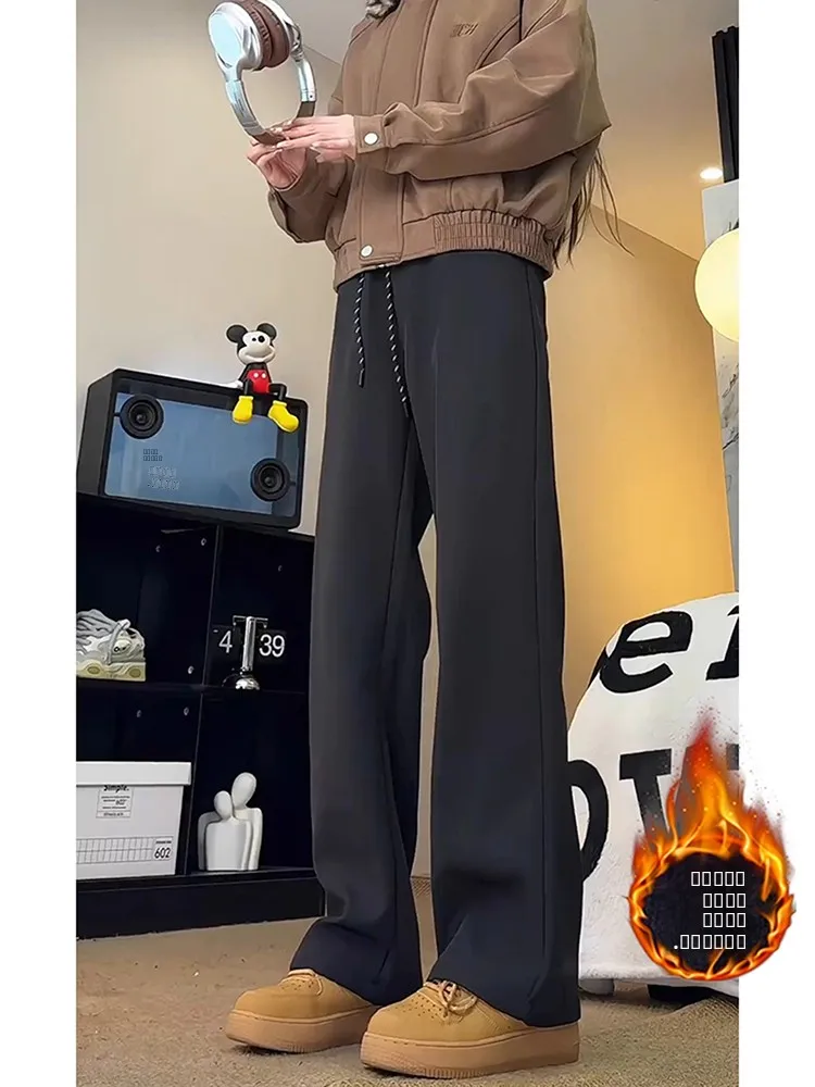 

Cleanfit Men's Bla Flared Straight Leg Pants Autumn Winter Thiened Fce Drapey Comfortable American Sle Casual Trousers