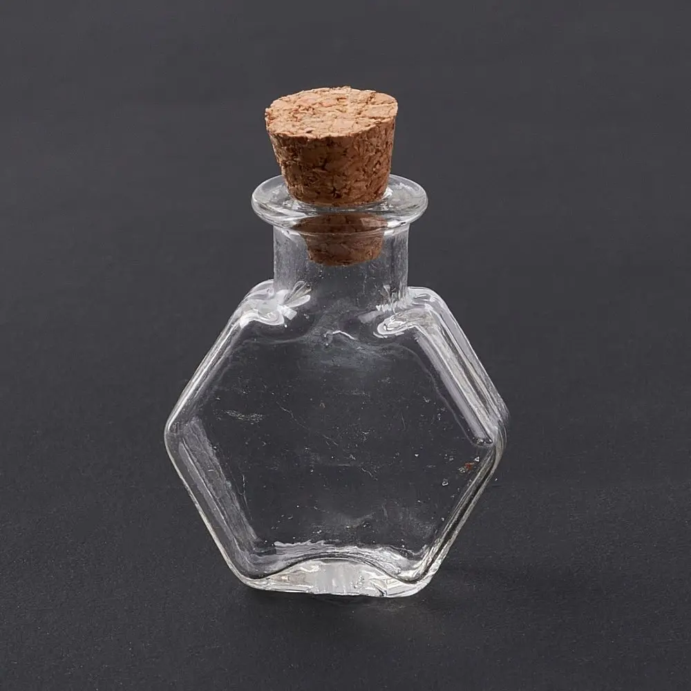 30pcs 3cm Hexagon Dollhouse Miniature Glass Cork Bottles Ornament Glass Empty Wishing Bottles for Doll House Decoration