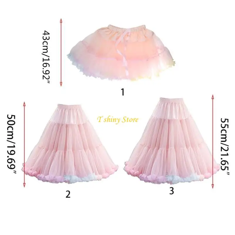 N58F المرأة مرونة الخصر منتفخ تول ثوب نسائي قوس قزح سحابة لوليتا توتو Pettiskirt #6