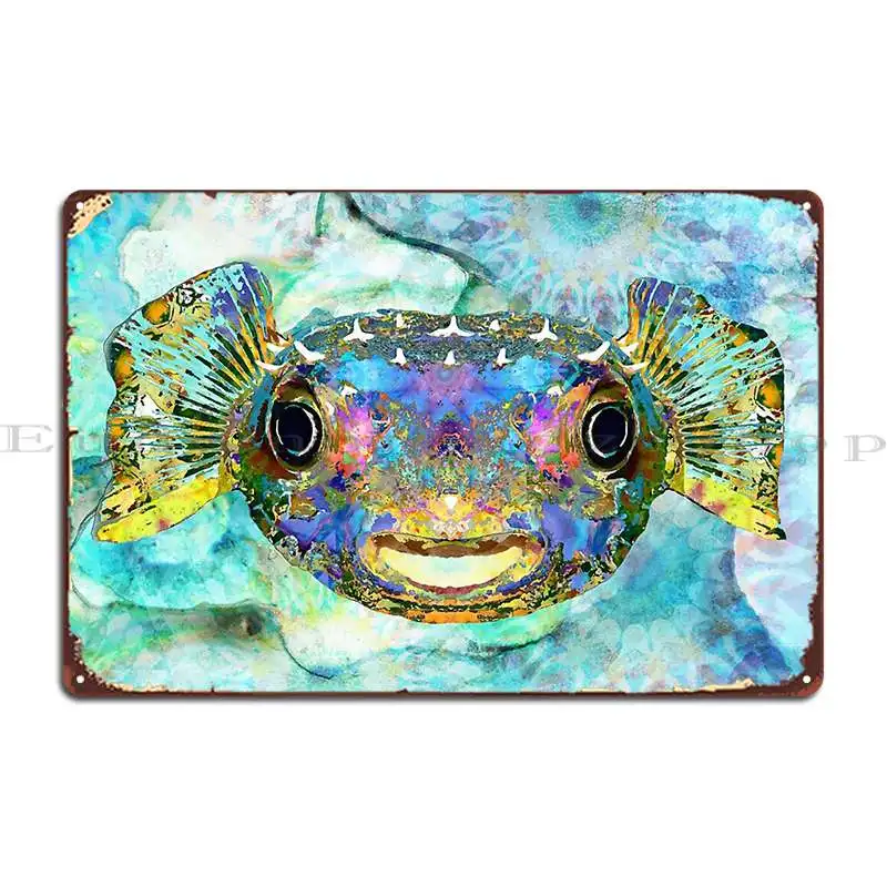 Puffer Smile Colorful Tropical Blow Fish Art Sharoncummings Metal Sign Cinema Custom Cinema Designing Cinema Tin Sign Poster