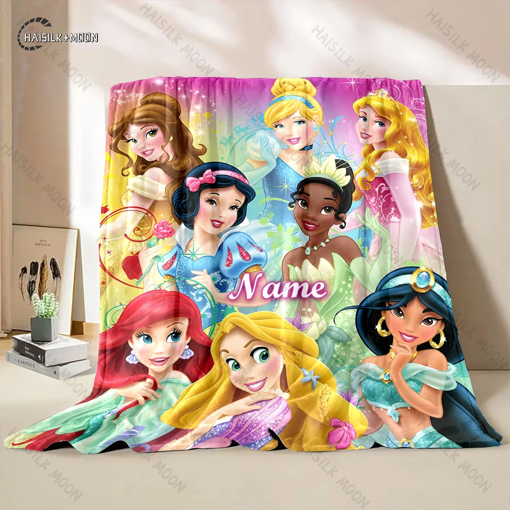 Customized Name Personalized Blanket Disney Princess Printed Blanket Soft and Comfortable Home Travel Adult and Warm Blanket