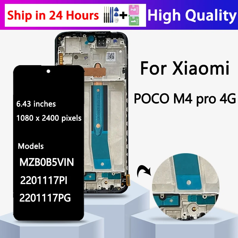 Tested LCD For Xiaomi Poco M4 Pro 4G LCD Display Touch Screen Panel For Poco M4 Pro M4Pro 2201117PI 2201117PI 2201117PG LCD