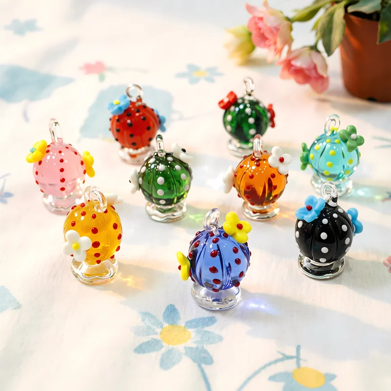 

Colorful Cute Miniature Cactus Charm Glass Pendant Ornaments for DIY Handmade Craft Supplies Creative Holiday Gifts to Friends