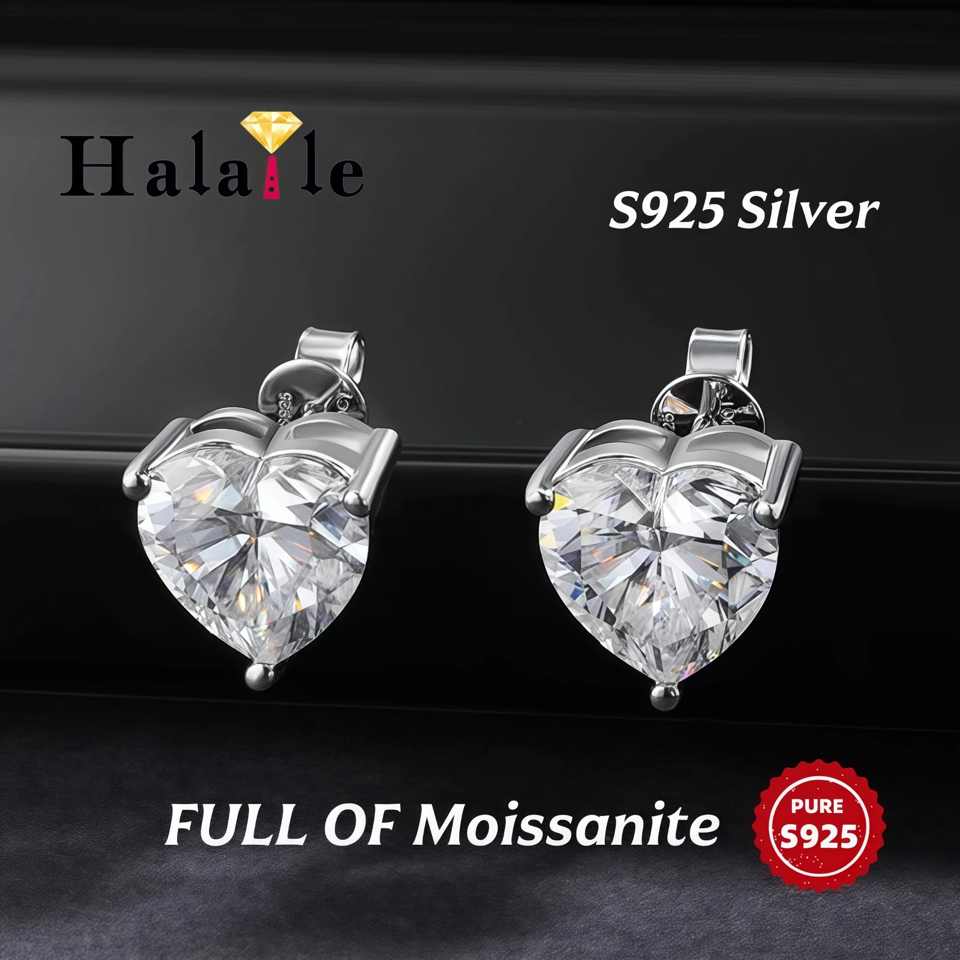 

Halaile 1-4ct D Color Heart Cut Moissanite Stud Earrings For Women S925 Silver Sparkling Engagement Fine Jewelry