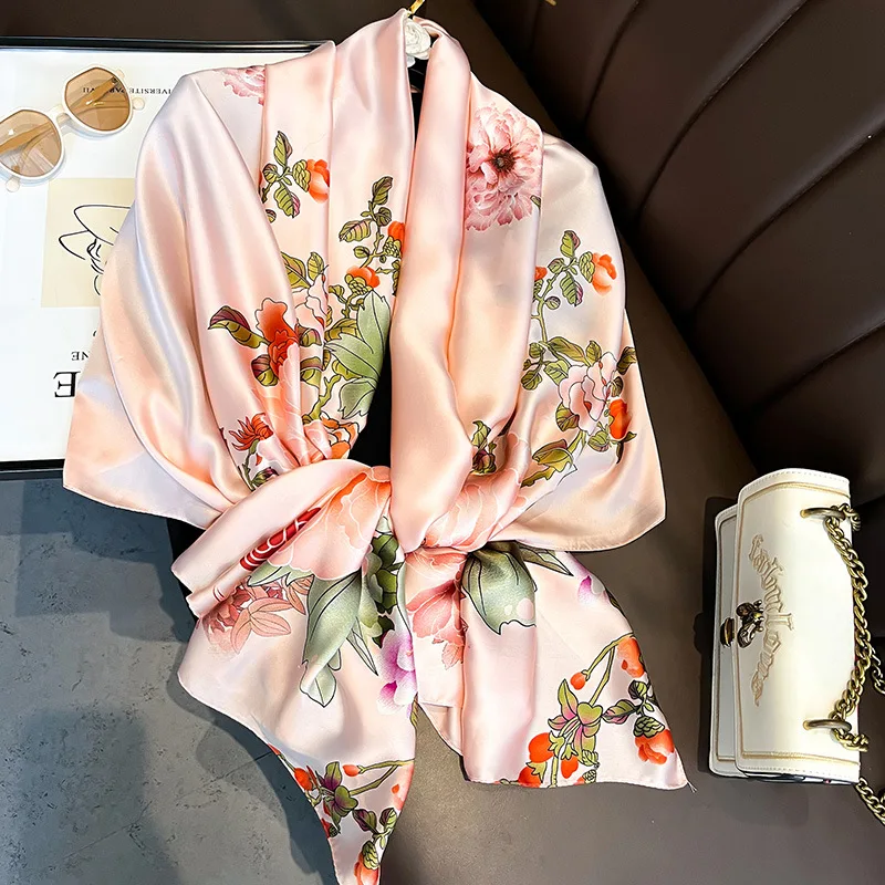 2024 Retro Korean fashion printed silk scarf neck protection shawl fashion scarf autumn and winter new warm thin scarf