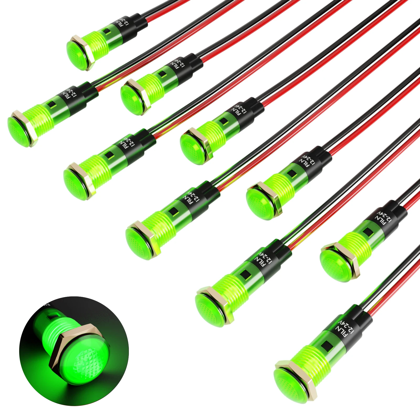 10pcs FILN 8mm Plastic Indicator Light 12V 24V 110V 220V Power LED Indicator Light Plastic Panel Lights Pilot Lamp with image 5