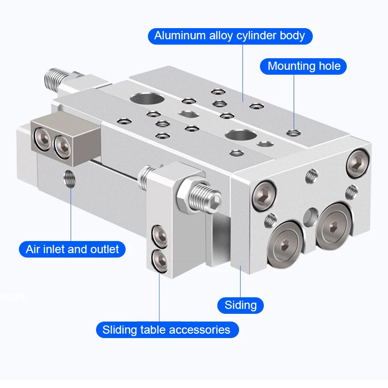AirTAC HLQ-6/8/12/1620/25-10/20/50/75/125-S/SA/SAS Linear Ball Bearing Slide Cylinder  High Precision Pneumatic Air Slide Table