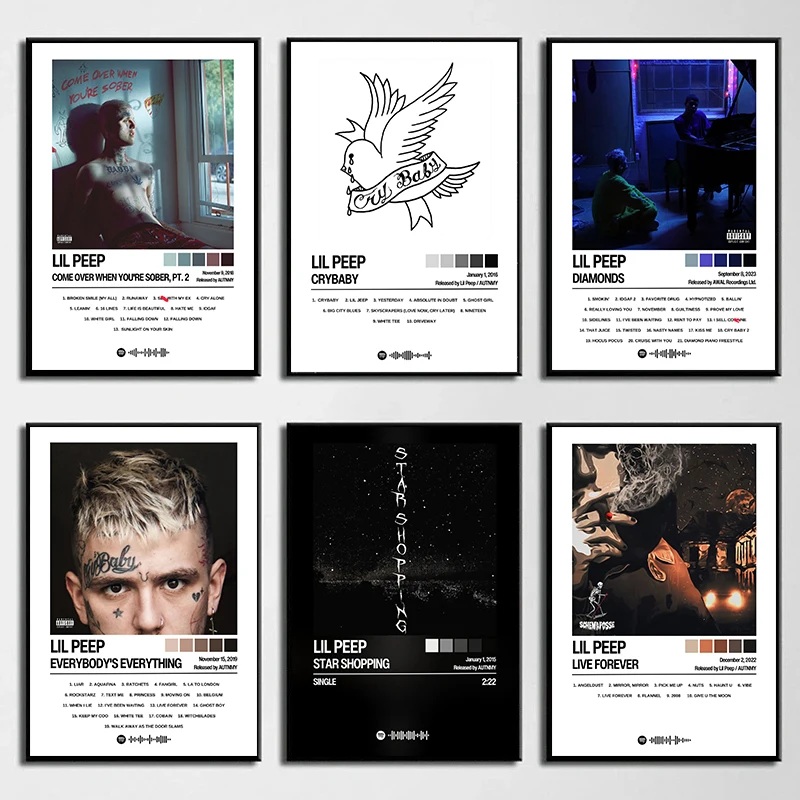 Hip Hop Rapper Lil-Peep Crybaby Live Forever Music Album Poster and Prints Canvas Painting Wall Art Pictures, regalo de decoración del hogar