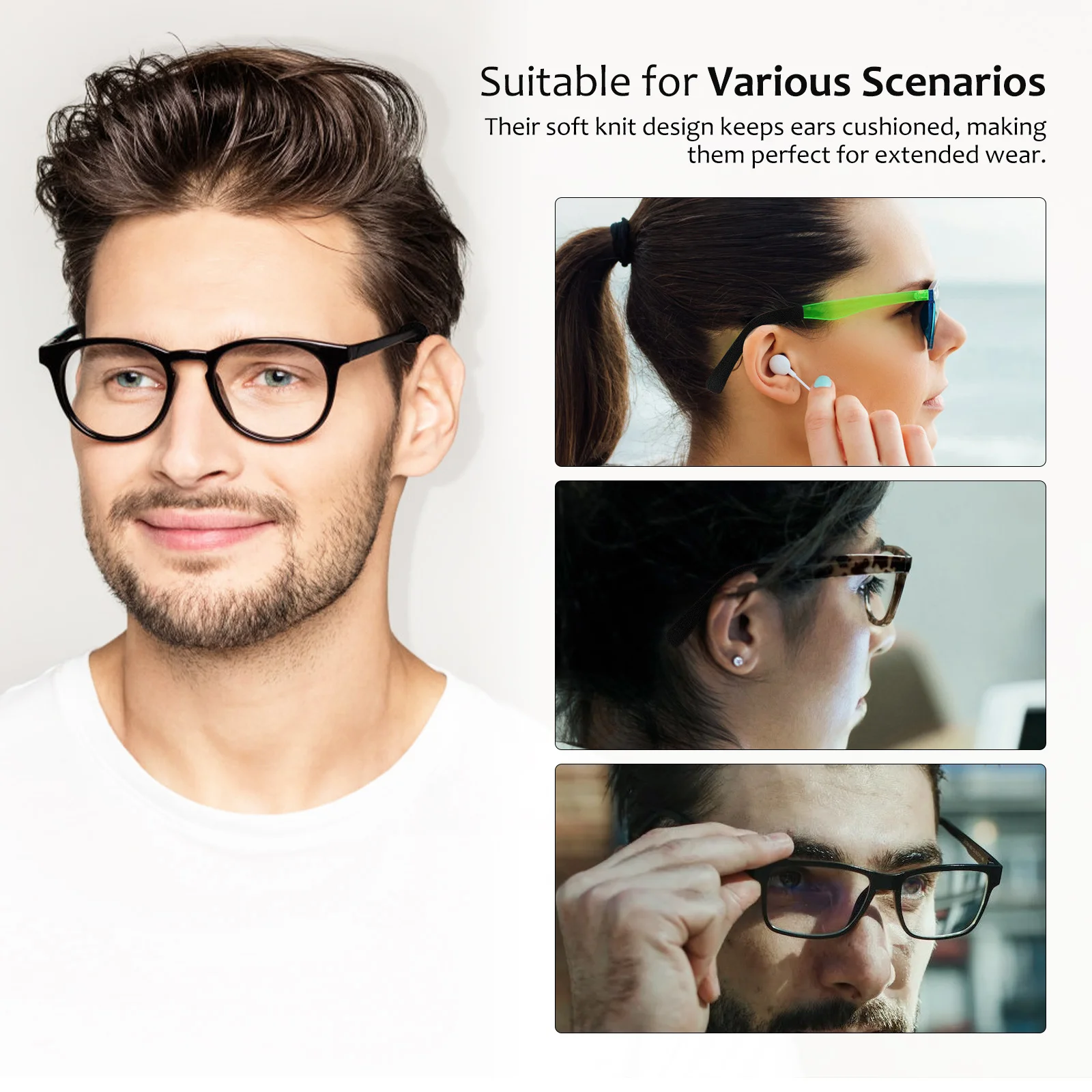 

2Pairs Glasses Ear Grips Stretchy Temple Sleeves Comfortable Cushioned Leg Covers for Eyeglasses Lightweight