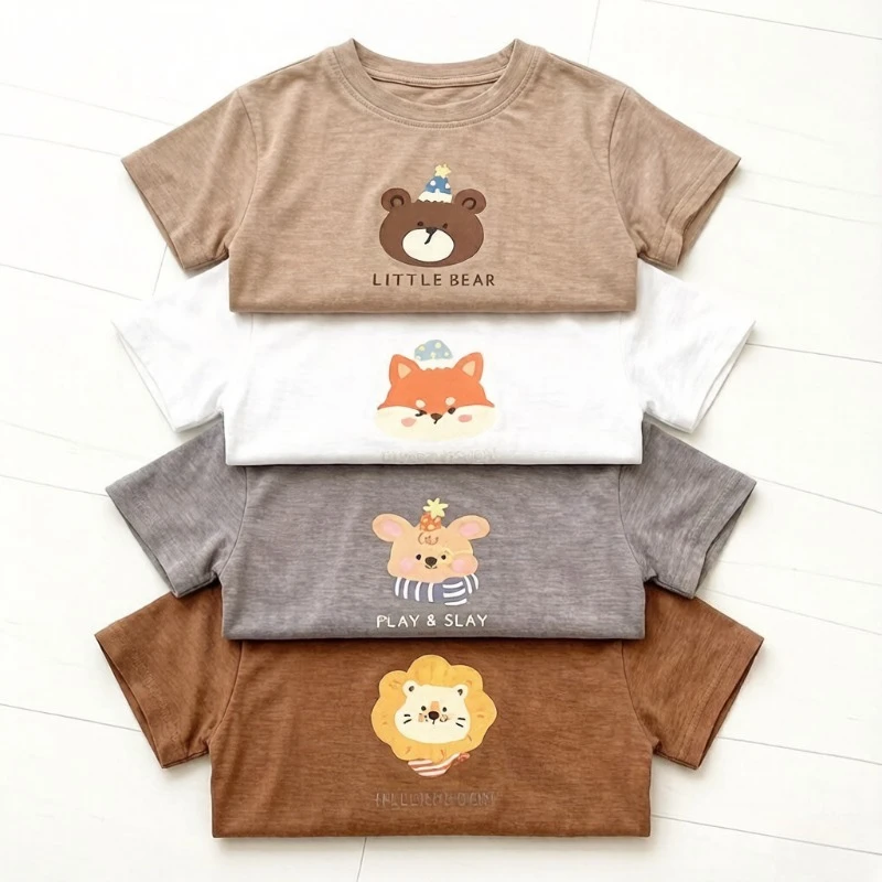 Kinder-T-Shirts, vielseitig einsetzbar, lässig, Sport-T-Shirt, Pullover-Shirt für Kleinkinder, brandneu, niedlicher Aufdruck, einfarbige Oberteile, Sommerkostüm für Mädchen und Jungen