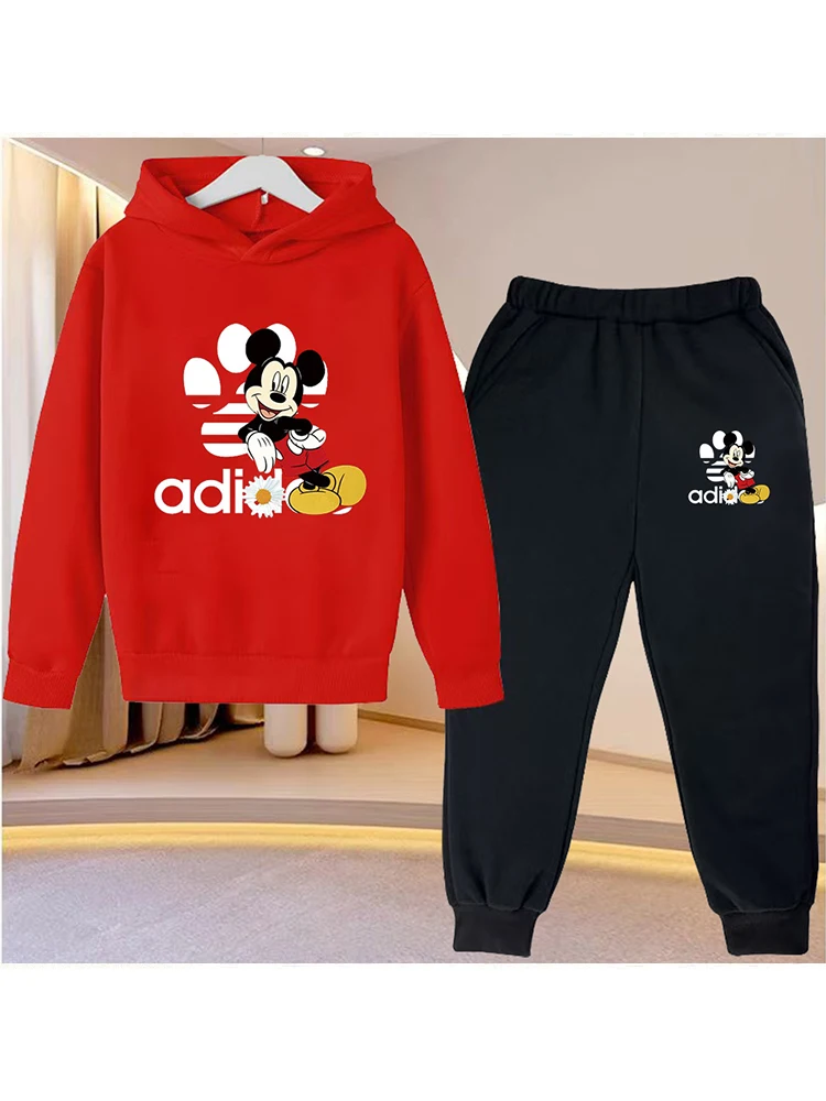 Ensemble de vêtements de sport pour enfants de 3 à 12 ans, sweat-shirt et pantalon décontractés, dessin animé Disney, film d'animation, Mickey Mouse, charmant, pour garçons et filles