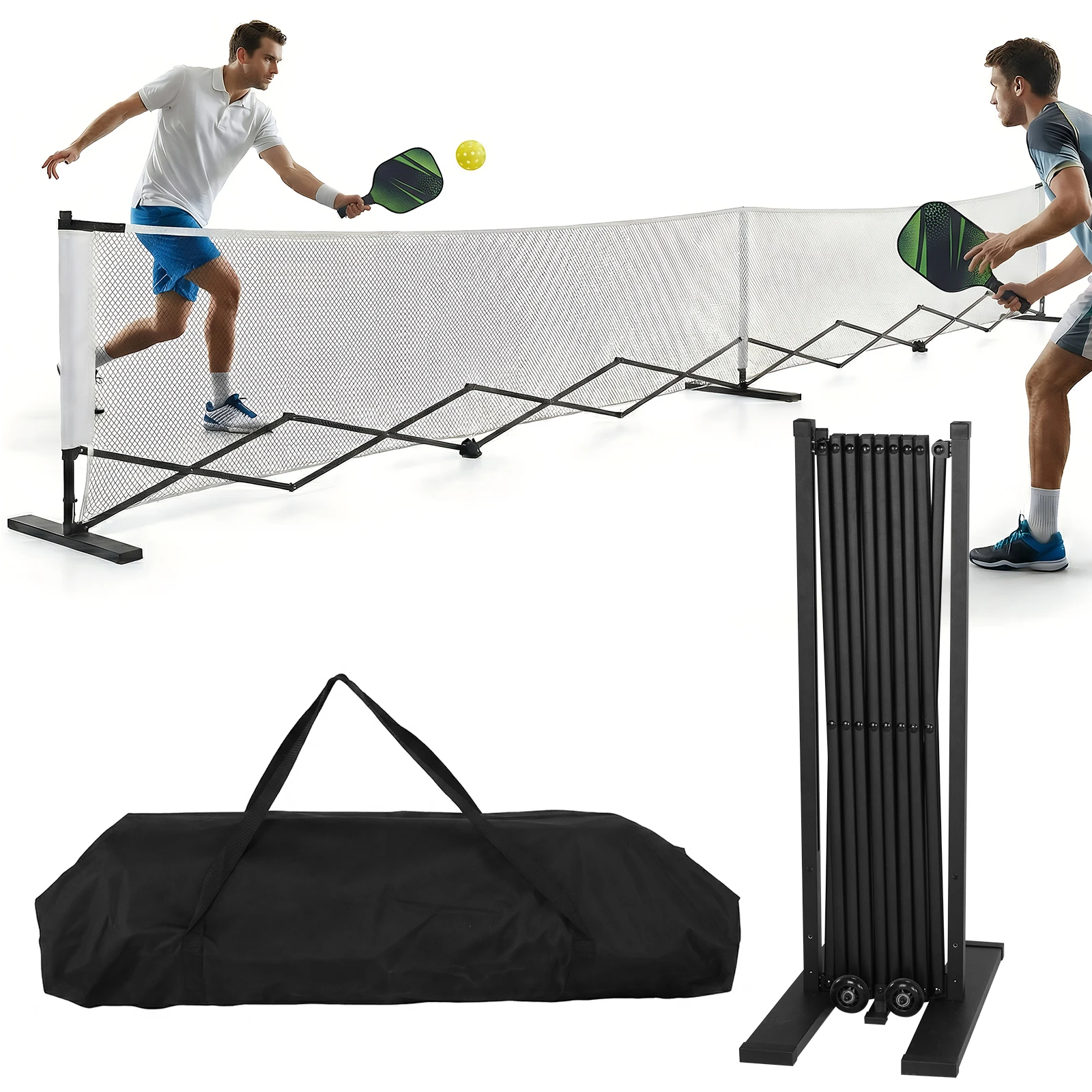 

Retractable Pickleball Nets with Wheels Pickle Balls Net Set System Aluminum Alloy 22ft for Backyards Driveways & Garages
