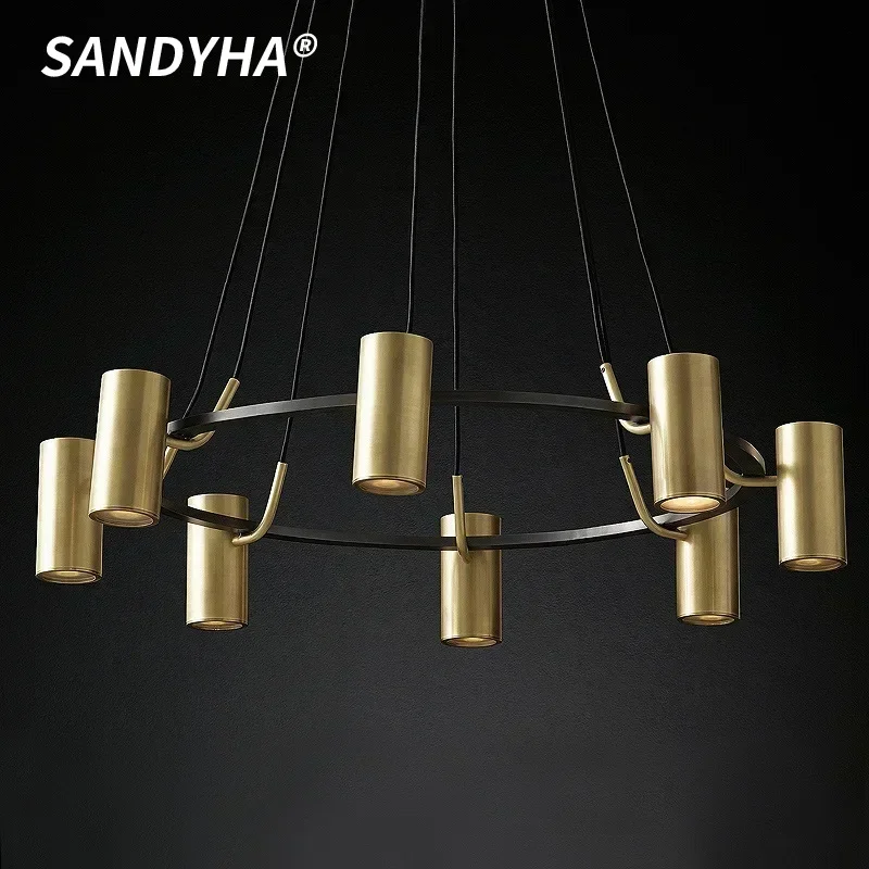 

SANDYHA LED Copper Ring Spotlight Chandelier Elegant Lighting Fixture for Home Living Dining Room Salon Art Decoration