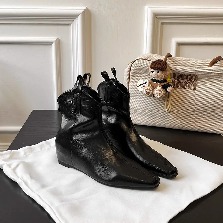 Women's Black Leather Ankle Boots | Square Toe Design, Classic French Essential Fashion Footwear