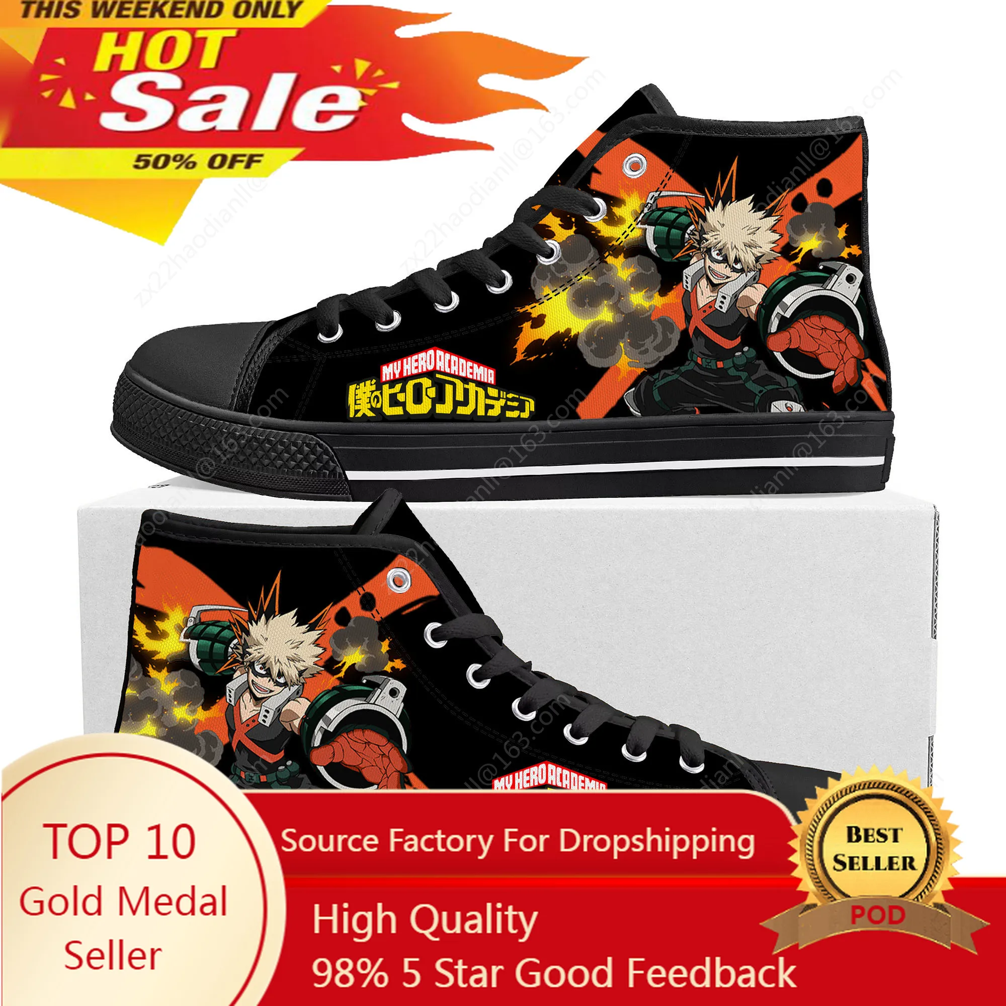 

Hot Anime Katsuki Bakugo My Hero Academia High Top Sneakers Mens Womens Teenager Canvas Sneaker Casual Couple Shoes Custom Shoe