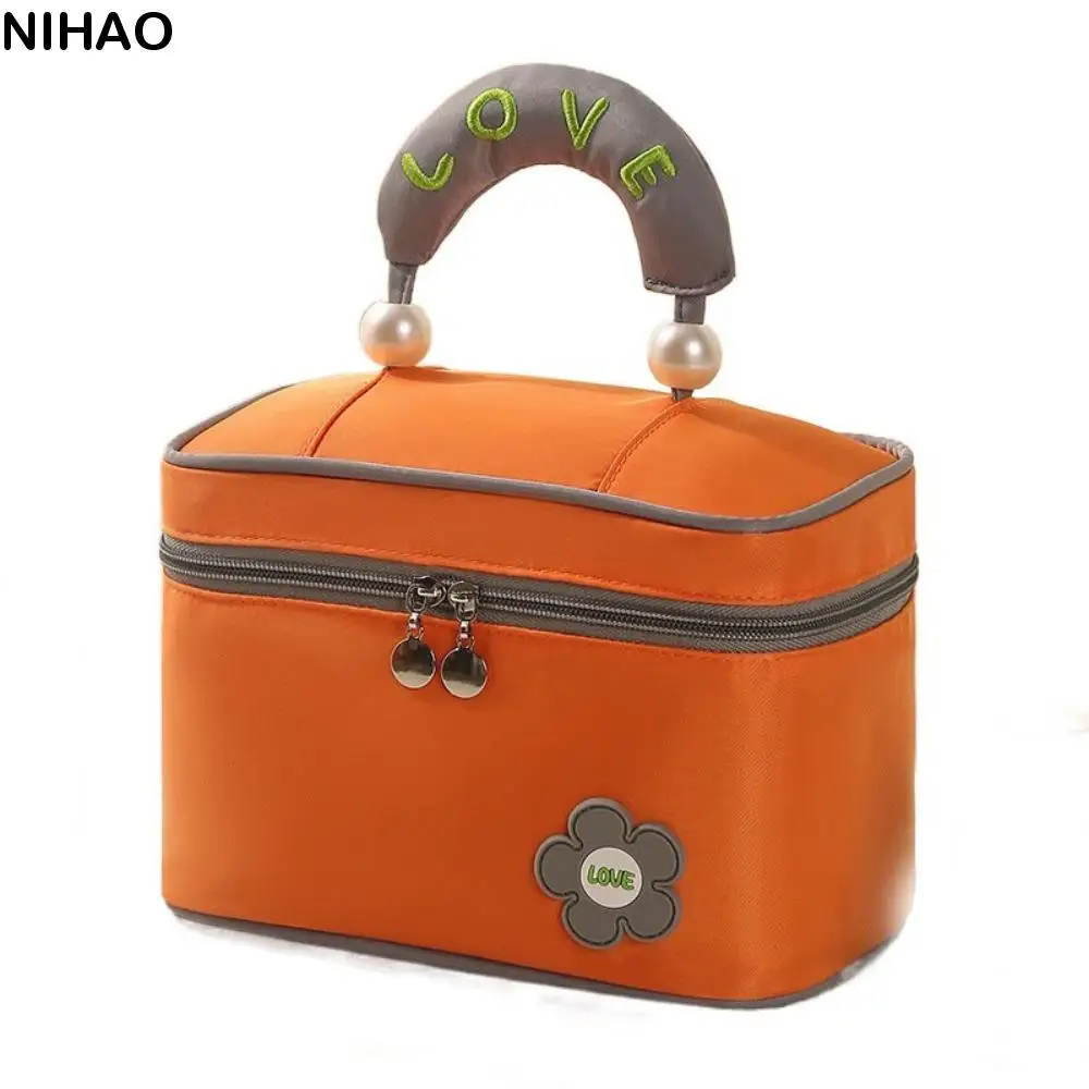 

Portable High Beauty Women Makeup Bag Square Double Zipper Handheld Cosmetic Bag Large Capacity Pearl Wash Bag Travel