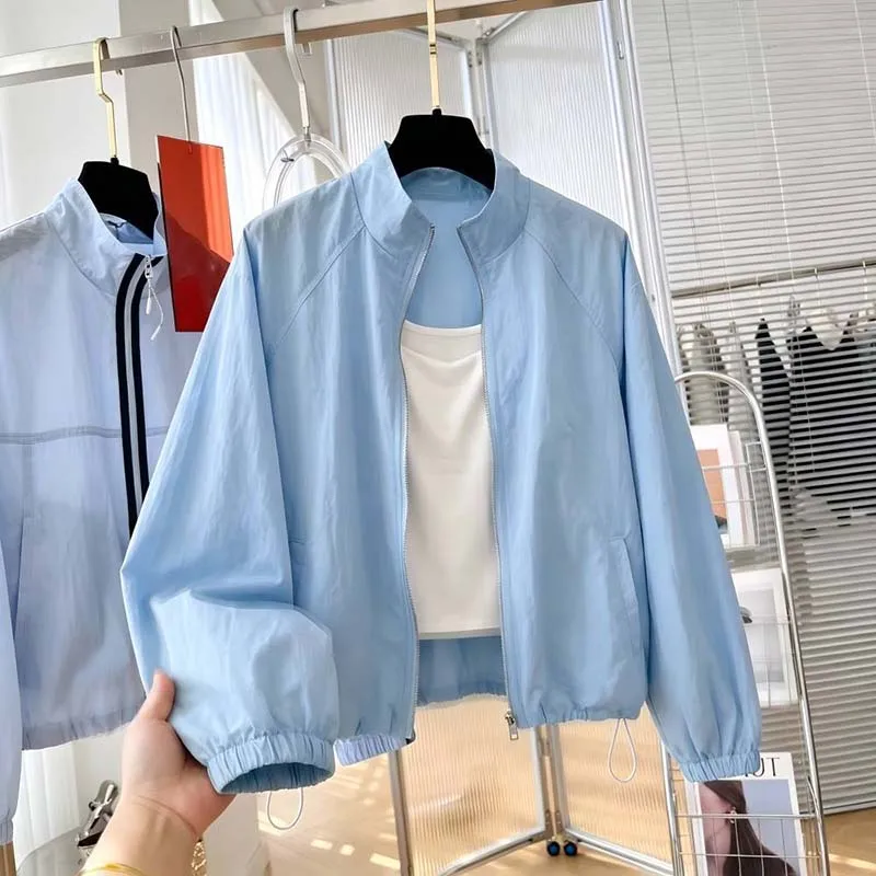 2026 New Summer Leisure Sun-protective Jacket Clothing Top Women's Light Green Sunscreen Thin Collar Coat Casual