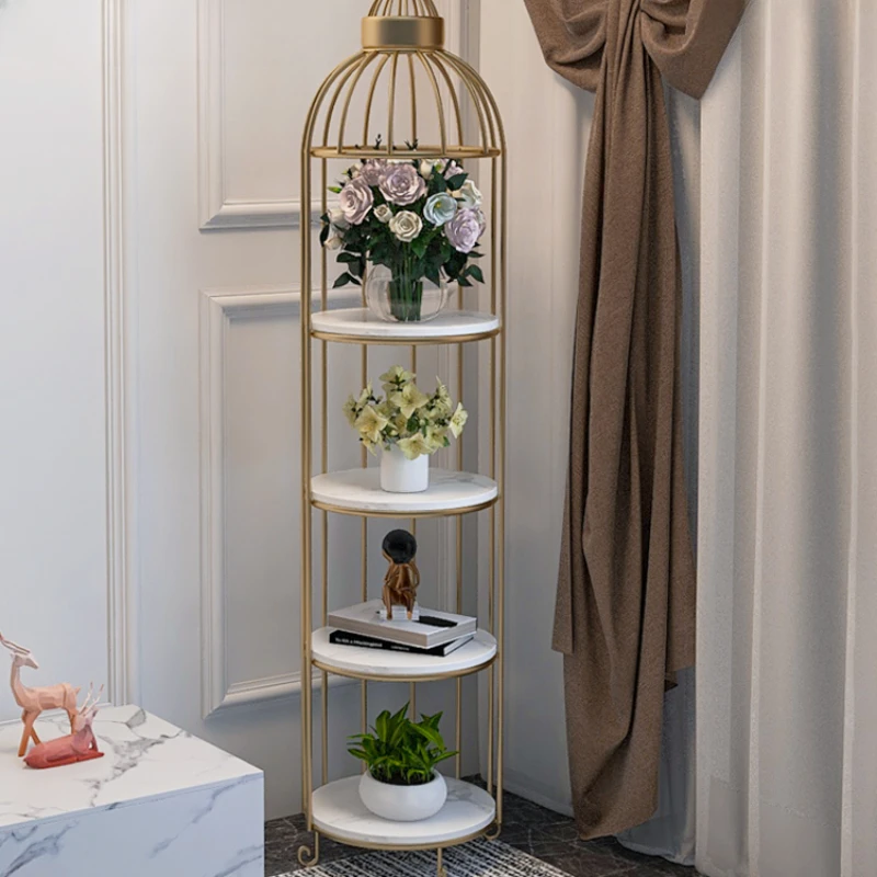 

Bird cage storage rack, living room, indoor multi story high solid wood rack, balcony decoration, iron simple floor