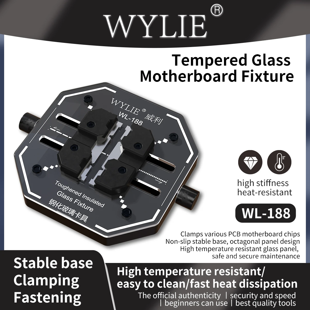 WYLIE WL-188 Tempered Glass Motherboard Fixture for Clamping Various PCB Motherboard Chips Non-Slip Stable Base