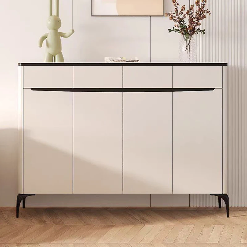 

Shoe cabinet, home entrance storage cabinet integrated with solid wood against the wall..