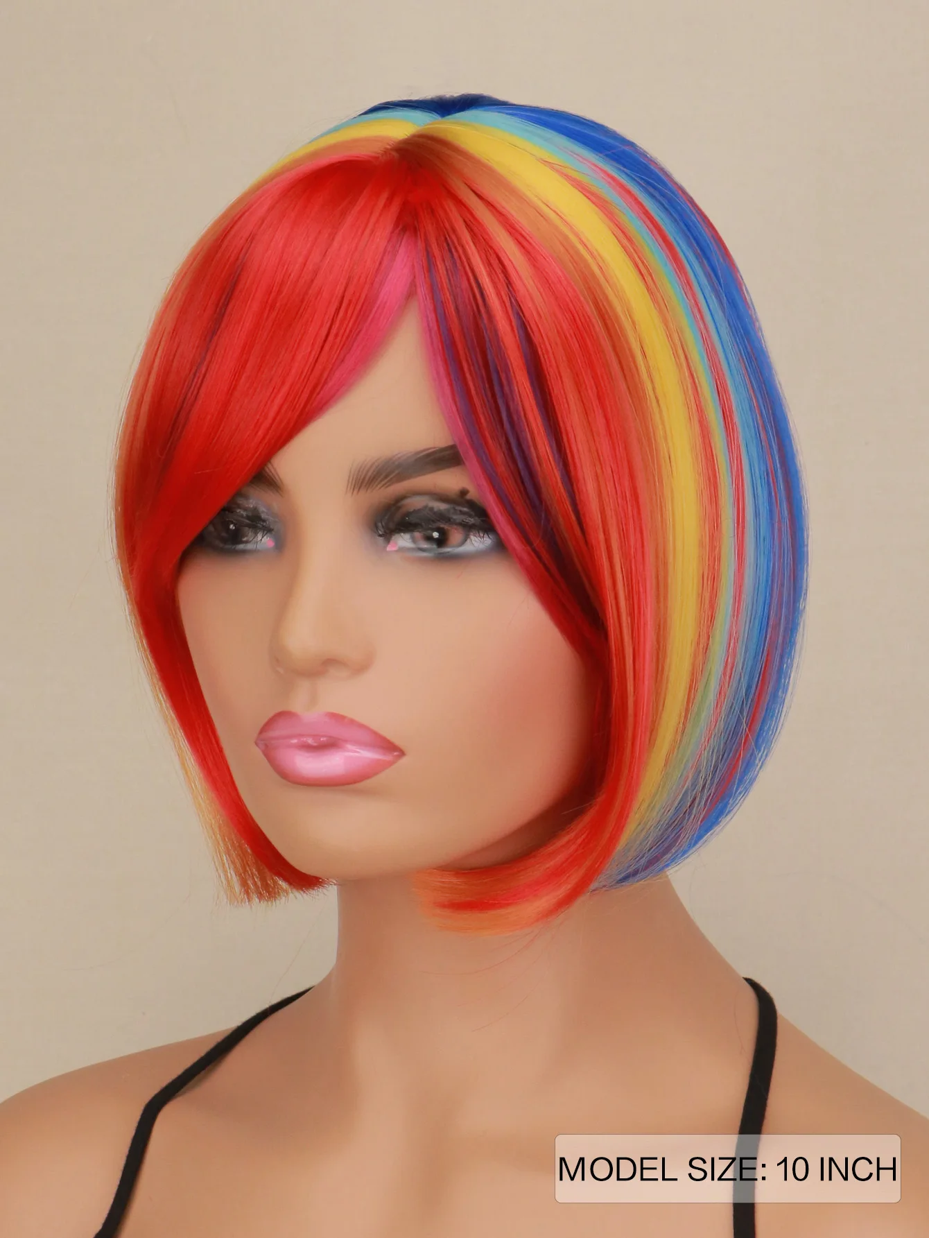 Krótkie tęczowe peruki bob z grzywką, krótkie proste peruki dla dziewczynek, kolorowe, urocze peruki kostiumowe z włosów syntetycznych.