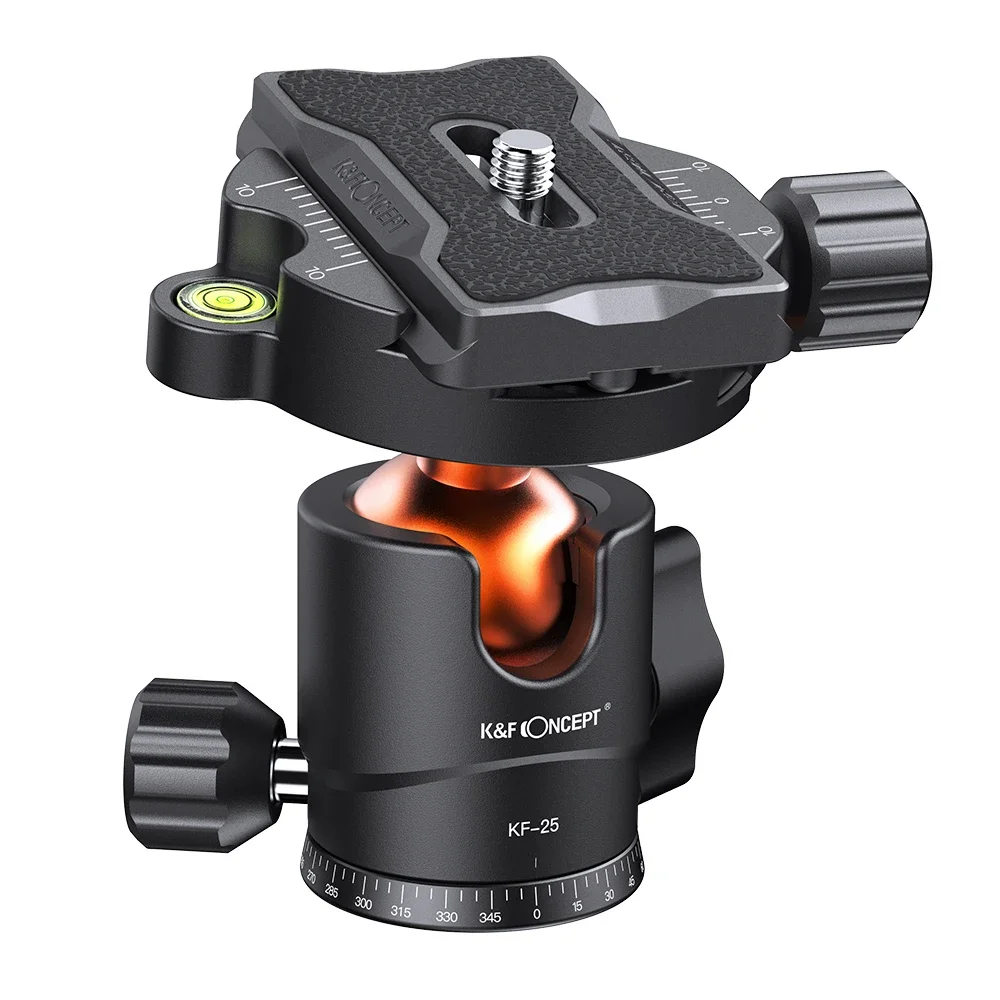 K&F CONCEPT Professionele statiefbalhoofd 360° ° Rotatie Panoramische 1/4" tot 3/8" Schroefadapters Balhoofd voor Statief Monopod Camera