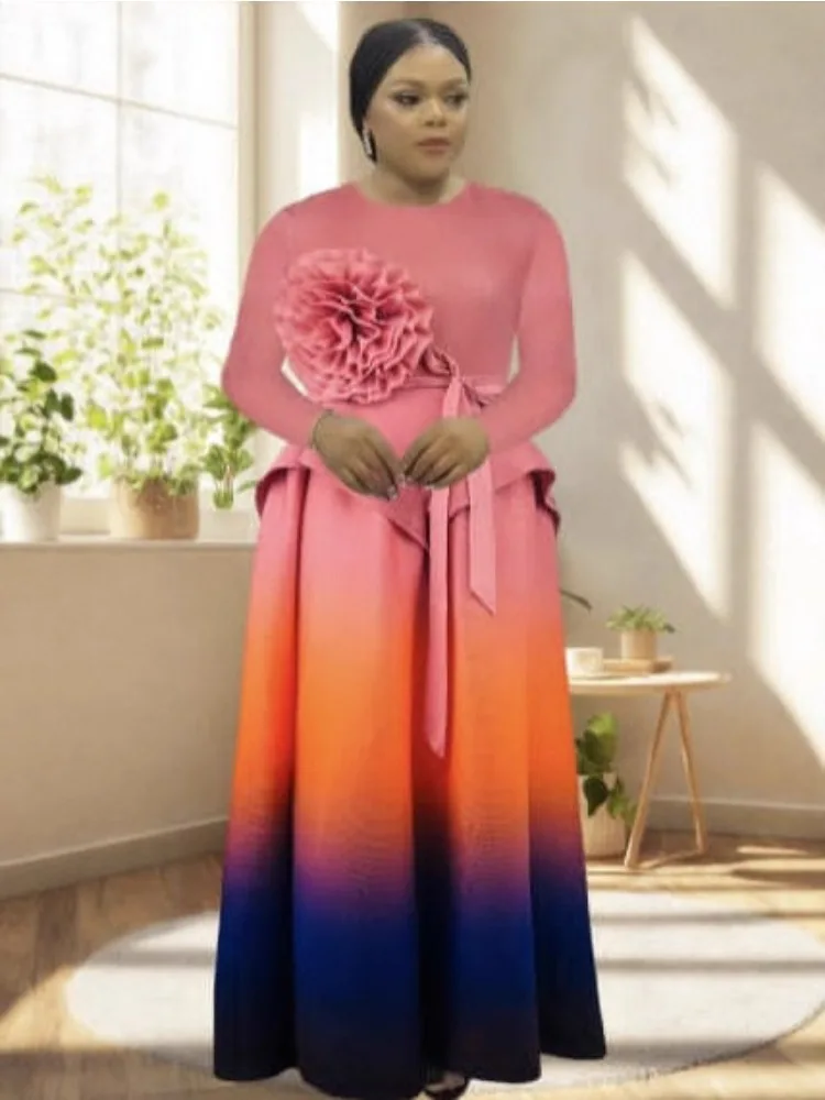 

2025 Summer New Gradual Change Color Miyake Pleats Loose Elegant Suit Women's Round Neck Big Skirt Two-piece Set