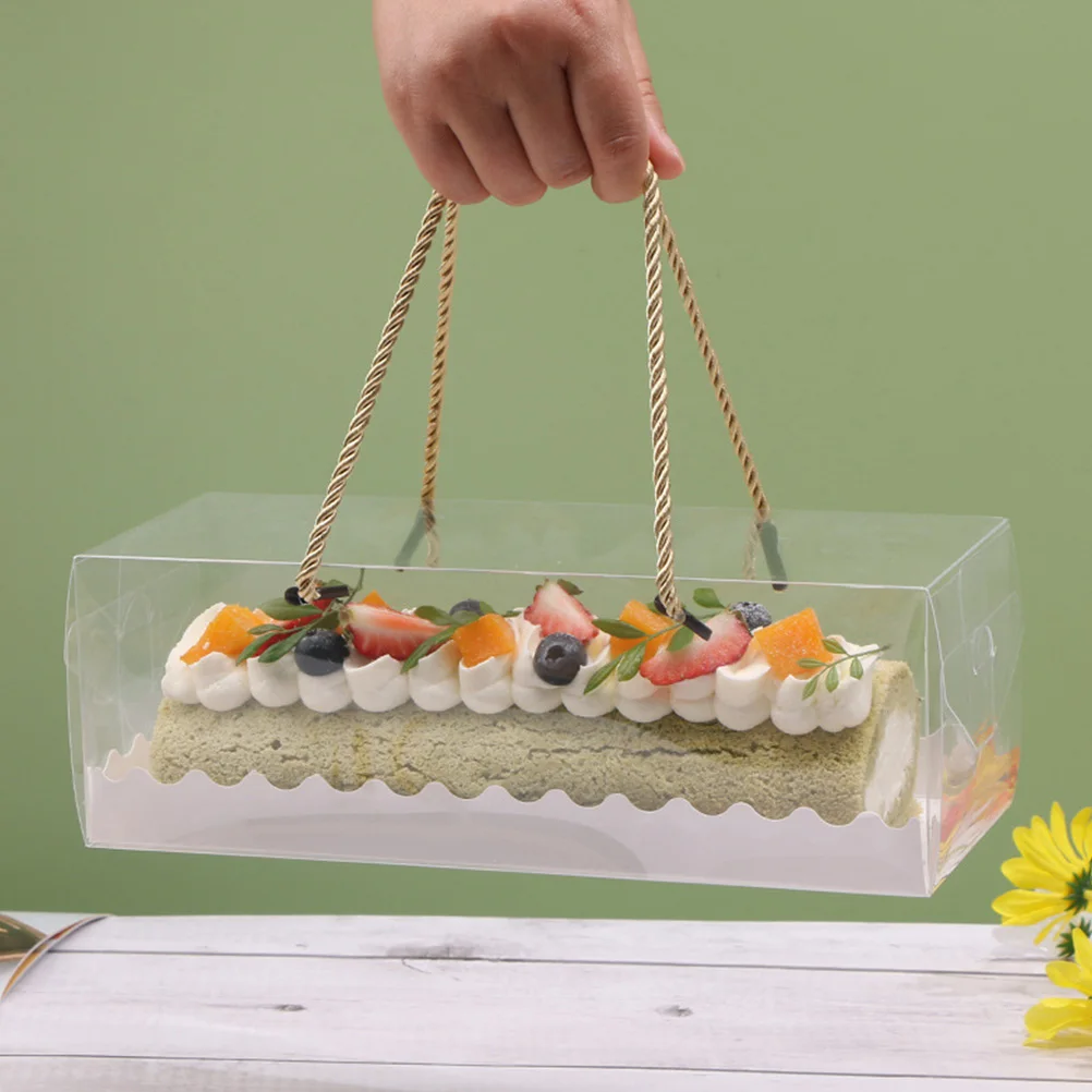 

5pcs Cake Roll Packaging Boxes Transparent PET Paper Jute Rope Snack Storage Dessert Container Home Party Supplies