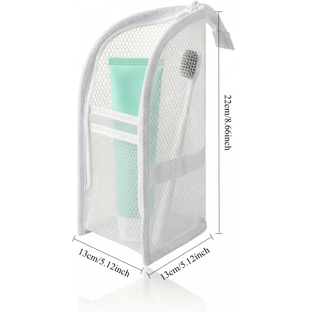 Mesh Toiletry Bag Breathable Quick Dry Stand Up Vertical Toothbrush Holder Cosmetic Makeup Organizer for Travel Gym College Dorm view 2
