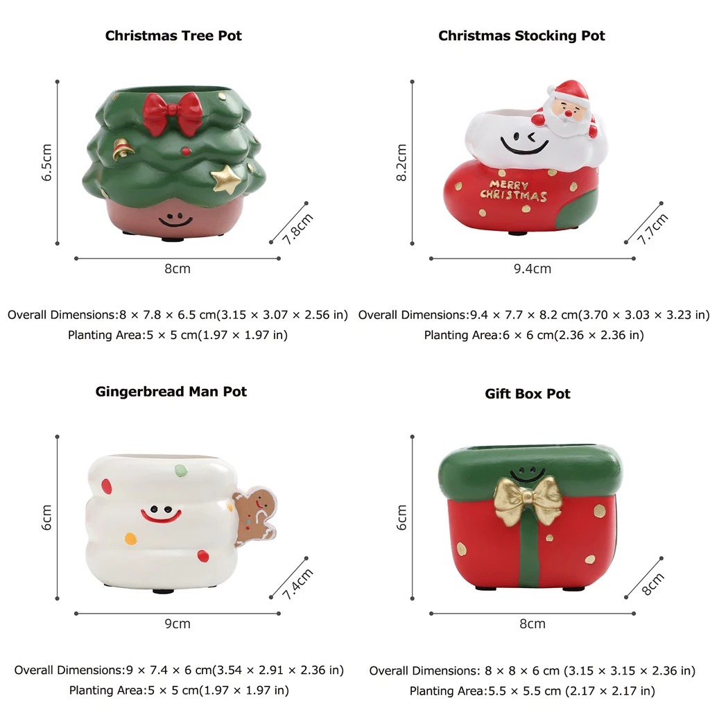 Christmas Theme Succulent Planters Resin Decorative Pots for Home Decoration Gift Idea Festive Greenery Container