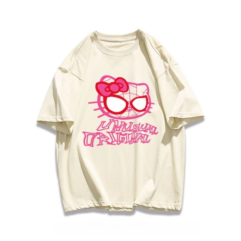 

New Kawaii Sanrio Hello Kitty Cute Printed Women's T-shirt Anime Outdoor Loose Fitting High Quality Short Sleeve Girl's Gift